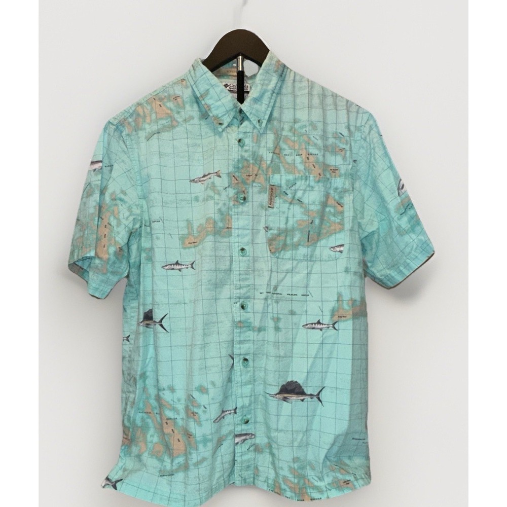 RARE Men's Columbia River Lodge Key West Map Short Sleeve Button Up Shirt Size M
